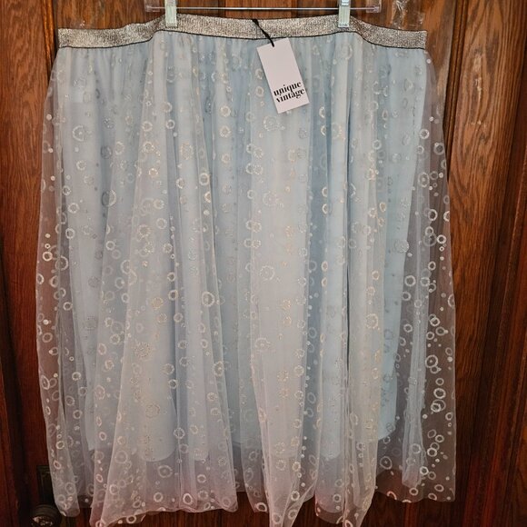 Unique Vintage Blue & Silver gritter Circles pleated Hilty Skirt Sz 5X - Picture 2 of 7